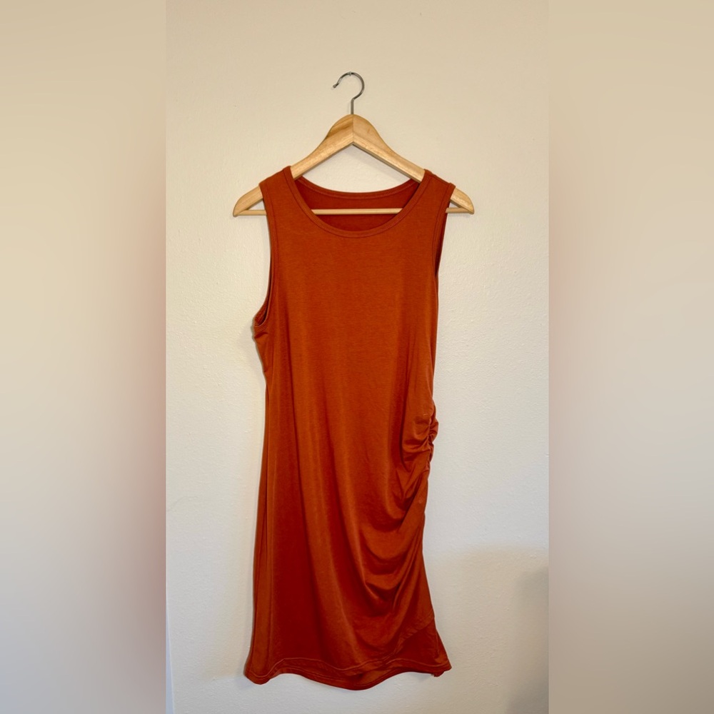 Sleeveless Ruched Rust Dress